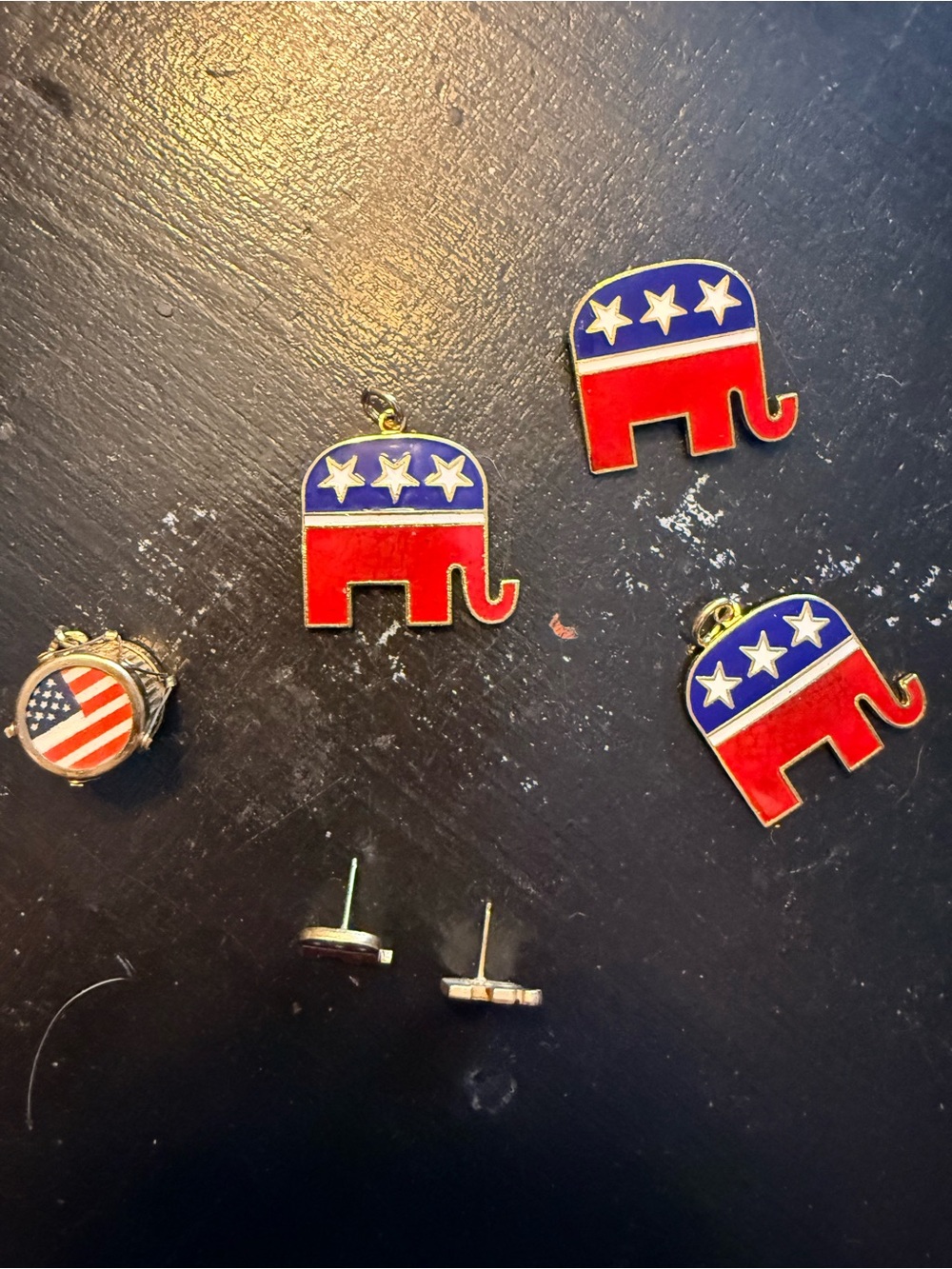 Lot of Vintage Patriotic Elephant Charms & Earrings - Red & Blue Accessories